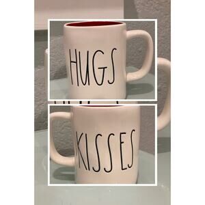 Rae Dunn HUGS KISSES double sided mug.  Cherry Red interior. Valentines